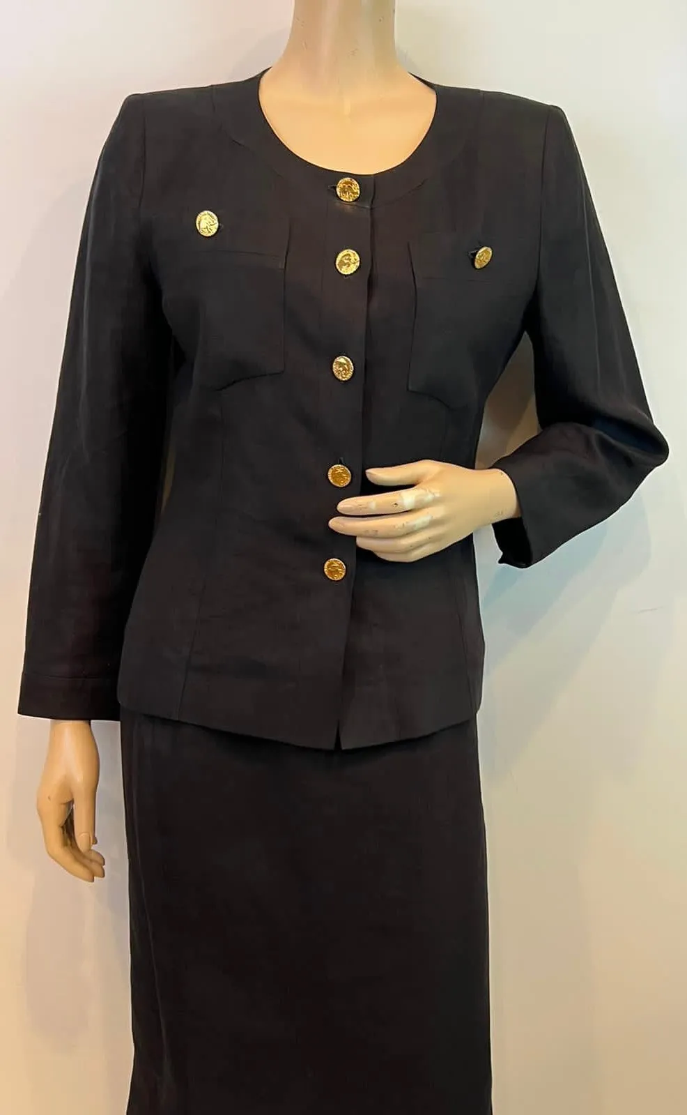 Vintage Chanel 1980’s Collection 15 Black Linen Skirt Suit US 2/4