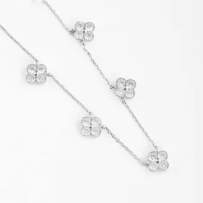 White Gold Dipped CZ Quatrefoil Pendant Station Necklace