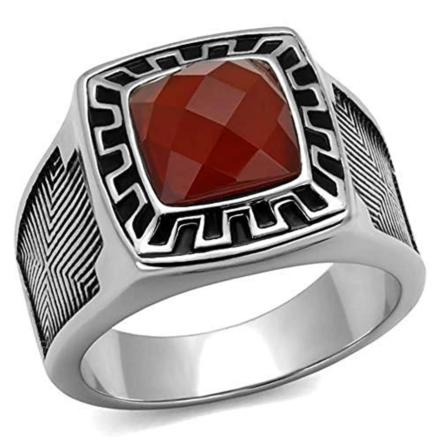 WildKlass Stainless Steel Ring High Polished Men Semi-Precious Siam