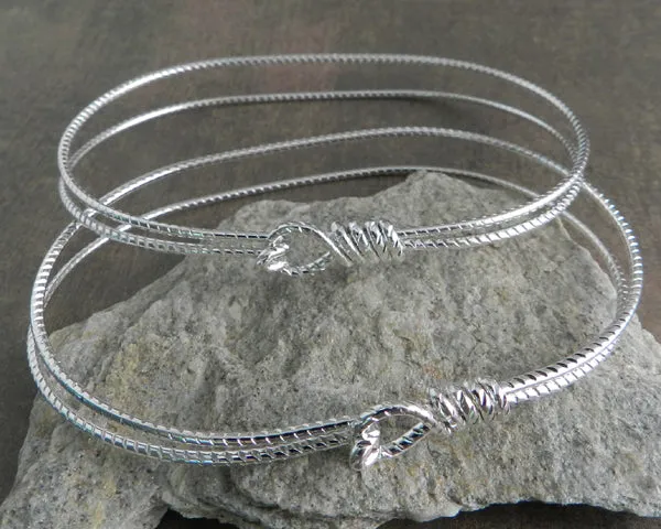 Wire Wrap 2 Row Patterned Oval Silver Bracelet 7"