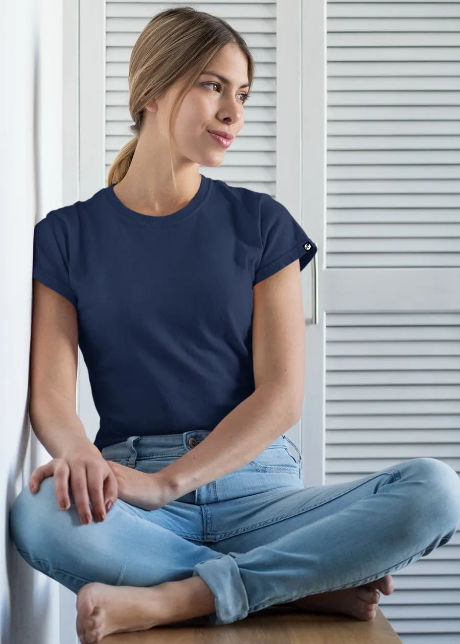 Women Solid Half Sleeve T-Shirt - Classic Navy